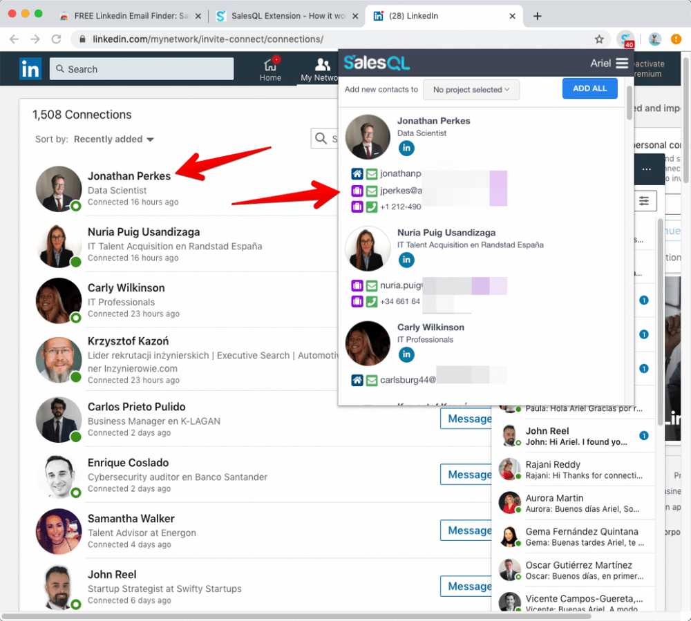 Emails and phones from LinkedIn contacts