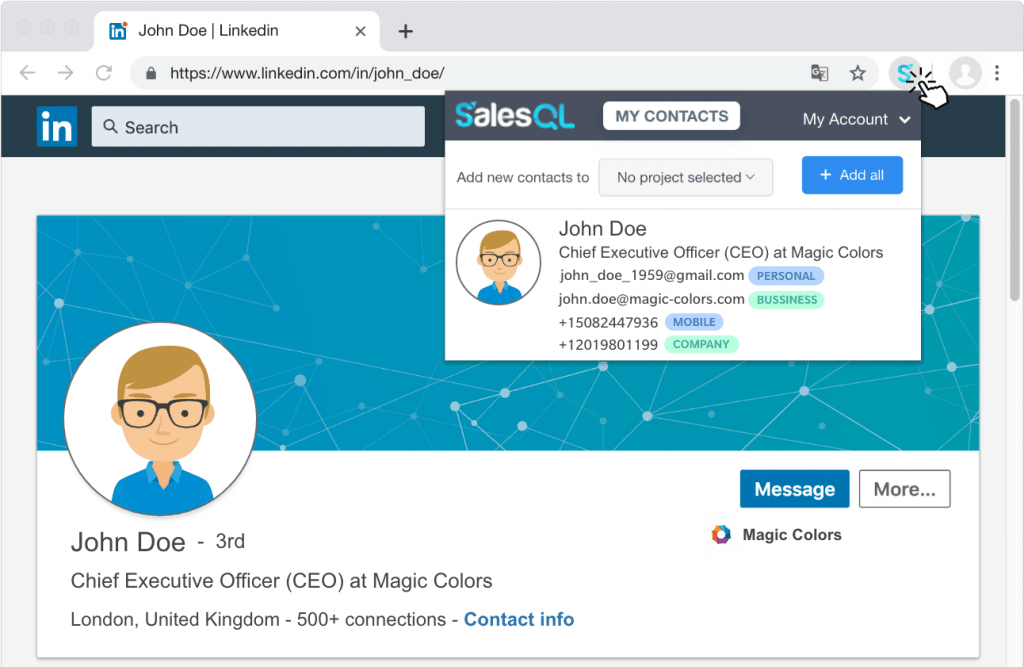 SalesQL extract profiles and search for emails