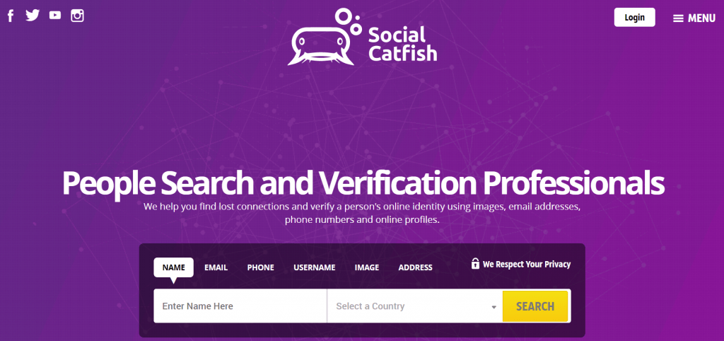 social catfish homepage screenshot